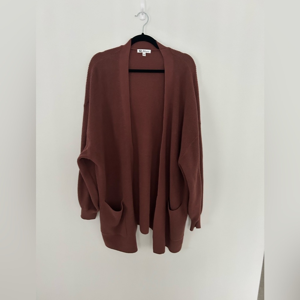 Reitmans ballon sleeve Women's Brown Open Front Cardigan Sweater cotton
